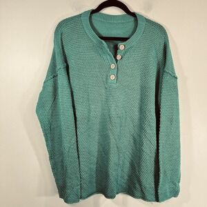 Unbranded Turquoise Quarter Wood Button‎ Split Side Knit Sweater Women's Large